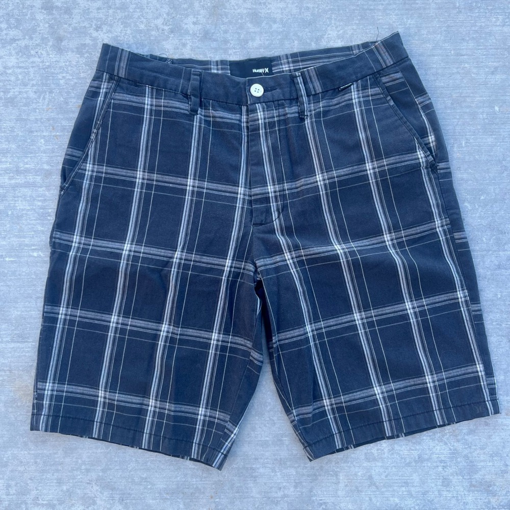 Hurley Mens Plaid Walk Shorts Grey White Chino Skater Size 32